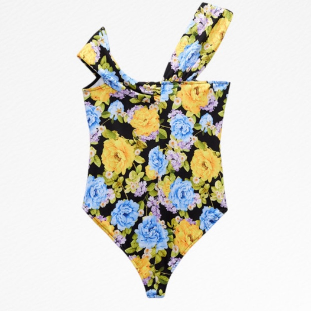 Zara Printed Bodysuit with Bow Size: small floral bright body suit - Picture 7 of 12